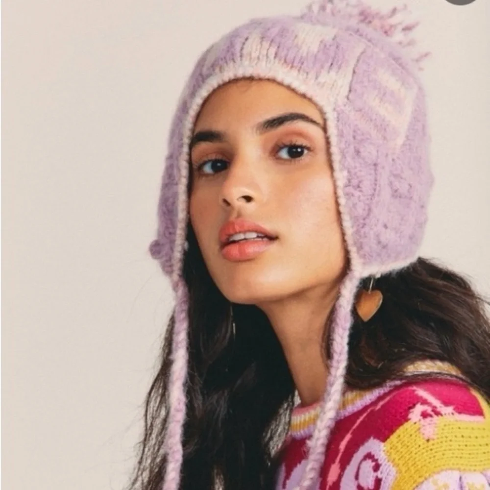 LoveShackFancy Signature LOVE Wool Winter Hat Beanie, NEW